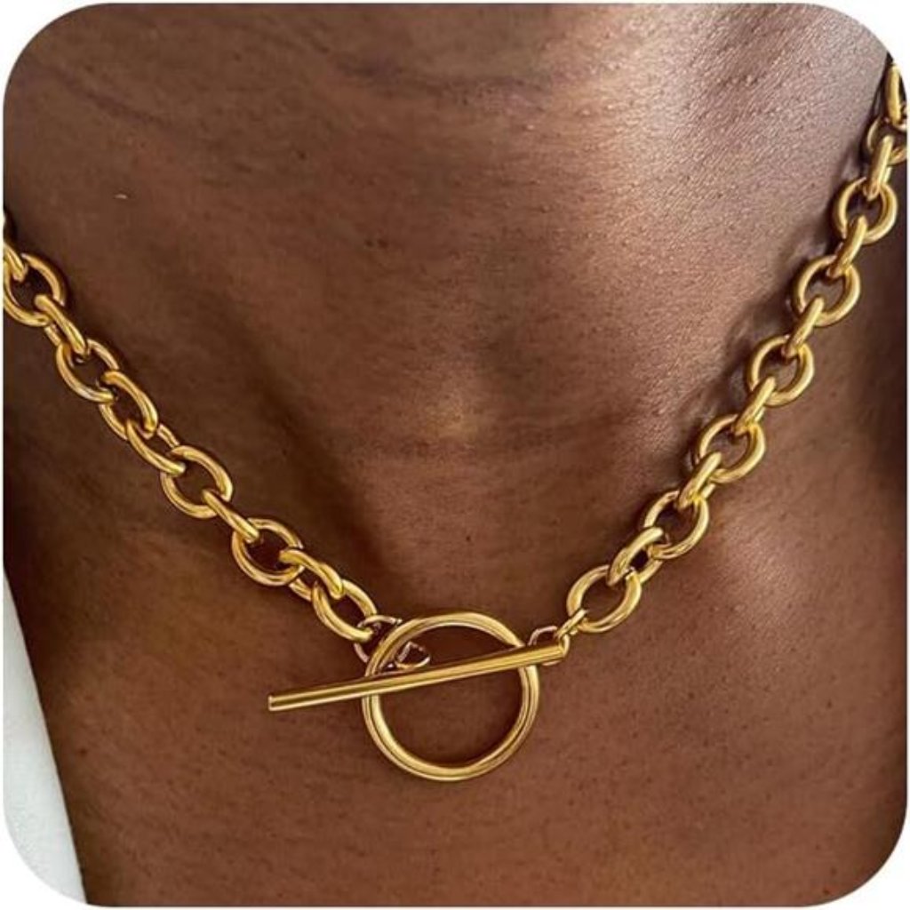14k Gold Plated Chain Clasp Toggle Paperclip Statement Link TBar Clasp